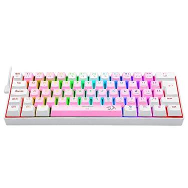 Imagem de TECLADO MECÂNICO KEYBOARD REDRAGON DRAGONBORN ROSA E BRANCO RGB SWITCH AZUL