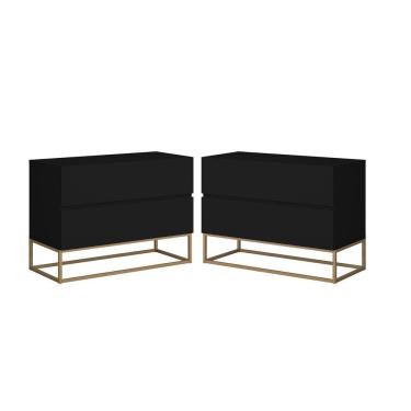 Imagem de Kit Mesas de Cabeceira Preto/Dourado Estilo Industrial com Pés De Ferro