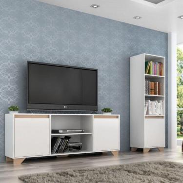 Imagem de Conjunto Rack para TV 42 Polegadas e Estante Benevello 2040 Quiditá Branco/Siena