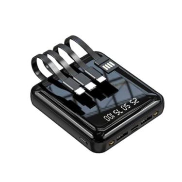 Imagem de Carregador Portátil para celular Power Bank universal 10000mAh 2 saídas USB + 3 Cabo (Lightning, USB-C e USB) com carregamento rápido