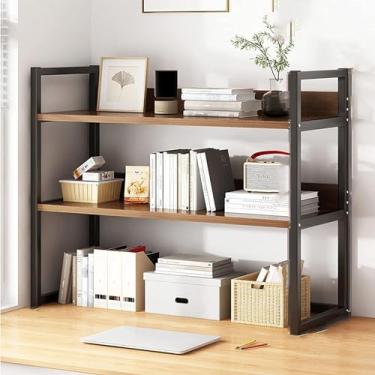 Imagem de Prateleira de mesa simples - estante de mesa de ferro forjado de 3 camadas, rack de armazenamento de dormitório de vento industrial, estante de mesa de computador, suporte de exibição multif