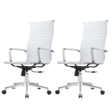 Imagem de Kit 2 Cadeiras Giratória Alta Office Manhattan Esteirinha Fratini Revestida Em (pu) Branco Base