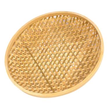 Imagem de SEWOART Bandejas de cesta plana Rack de lanche de vegetais panela de armazenamento de pão bandeja de café da manhã bandeja redonda de frutas fritas bandeja de frutas tecida bandeja de cesta decorativa