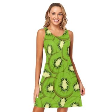 Imagem de Kiwi Green Fruit Vestido feminino casual camiseta vestido de verão sem mangas vestido evasê, Fruta verde Kiwi, P