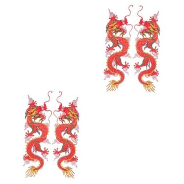 Imagem de TEHAUX 4 Pcs Patch de pano em forma de dragão camiseta jaqueta calças calçado remendos de chapéu remendos decorativos de ferro delicado roupas China Bandeira fragmento tecido vermelho