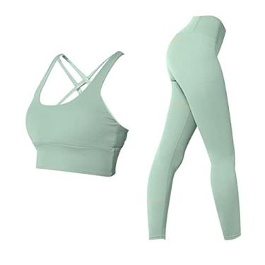 Imagem de 1 Conjunto terno de ioga colete e calça tanques femininos regata tops roupas femininas de ioga Roupas de exercício físico elástico roupa de esporte calças de cintura alta definir