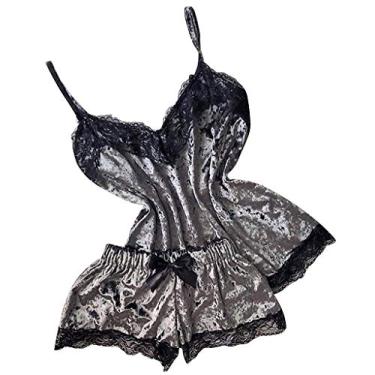 Imagem de Conjunto de lingerie feminina sexy lingerie de malha de renda lingerie transparente linda roupa de dormir lingerie de dia dos namorados, Cinza, GG
