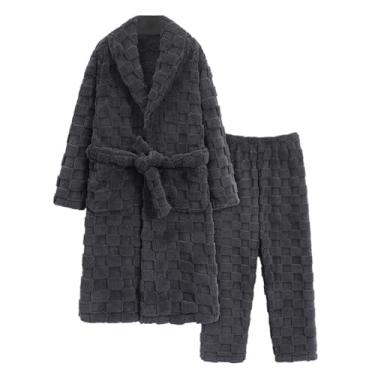 Imagem de RR-YRL Pijama masculino de flanela espessa de outono e inverno, pijama fácil de usar em casa, Cinza, G