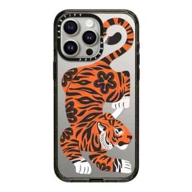 Imagem de CASETiFY Capa Impact para iPhone 15 Pro Max [4X testada contra quedas de grau militar/proteção contra quedas de 2,5 m/compatível com Magsafe] - impressões de animais - tigre feroz - preto transparente