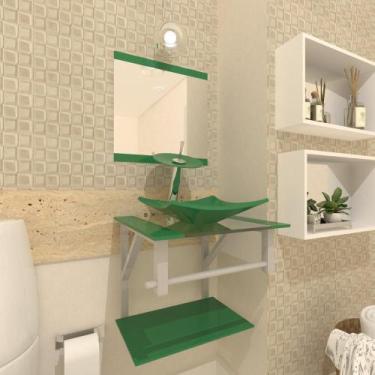 Imagem de Gabinete De Vidro Para Banheiro 40cm Torneira Cascata Verde - Cubas E