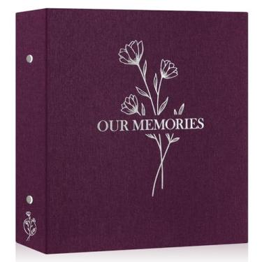 Imagem de Lanpn Álbum de fotos 10 x 15 cm com 1000 bolsos, extra grande capacidade linho NOSSAS MEMÓRIAS capa dura livro de fotos grande que comporta 1000 fotos verticais e horizontais roxo