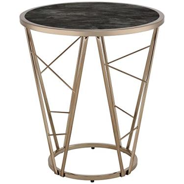 Imagem de Mesa de canto para sala de estar com acabamento champanhe em mármore preto sintético 55,88 cm Diax24 A