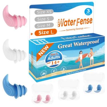 Imagem de Tampões de ouvido para nadadores, WaterFense Ótimos protetores de ouvido à prova d'água para natação – 3 pares de protetores de ouvido confortáveis de silicone macio para natação