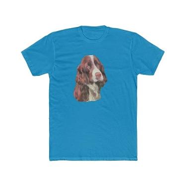 Imagem de Camiseta masculina de algodão da Doggylips Springer Spaniel, Turquesa lisa, P