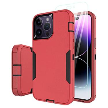 Imagem de Dahkoiz Capa para iPhone 14 Pro Max, com protetor de tela de vidro temperado e capa à prova de poeira, capa de telefone de borracha de proteção total do corpo para iPhone 14 Pro Max 6,7 polegadas, preto/vermelho