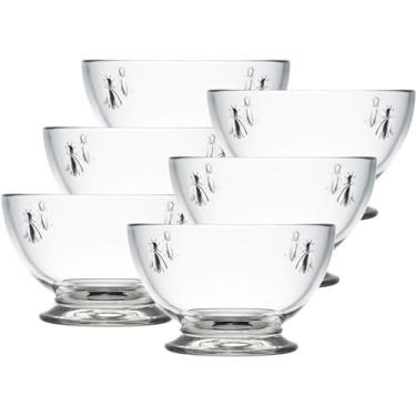 Imagem de Conjunto de 6 tigelas de vidro La Rochere Bee – Tigelas clássicas francesas de vidro transparente com emblema de abelha em relevo – Tigelas de sopa, cereais e saladas elegantes e versáteis para