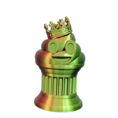 Imagem de Znet3D Troféu de emoji King Poop – Prêmio divertido e presente – Feito à mão com fabricação aditiva – 15 cm de altura – com um emoji sólido de cocô com uma coroa, preso em uma coluna (vermelho/verde)