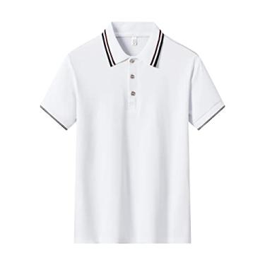 Imagem de Polos masculinos de poliéster com gola listrada, camisa de malha de cor sólida, ajuste regular, leve, secagem rápida, manga curta, gola ao ar livre(Color:White,Size:XL)