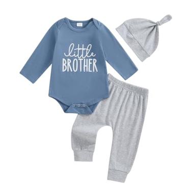 Imagem de Ayalinggo Conjunto de camiseta Little Brother para recém-nascidos Lil Bro e calça comprida para bebês, Azul e cinza, 0-3 Meses