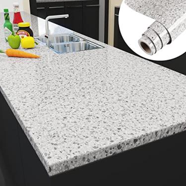 Imagem de Yenhome Papel de contato de granito cinza de 43 cm x 500 cm para bancadas, descasque e cole papel de contato autoadesivo à prova d'água para gabinete, vinil, revestimento, prateleira, descasque e cole