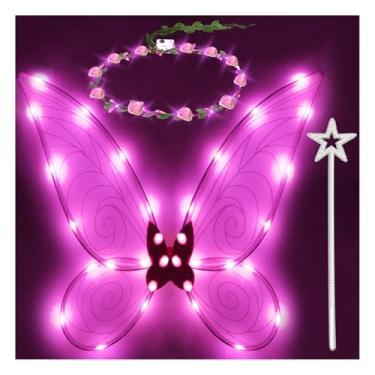 Imagem de quescu Fairy Wings for Adults,LED Butterfly Wings for Girls Women,Halloween Costume Dress Up (Pink)