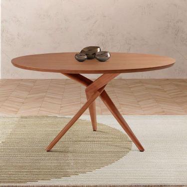 Imagem de mesa de jantar redonda com tampo laminado miami madeira iça imbuia