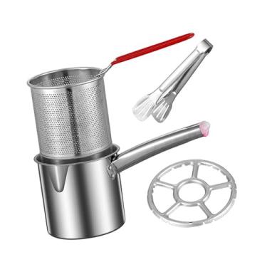 Imagem de Generic Fritadeira de aço inoxidável pequena panela com alças, portátil com cesta, fritadeira de óleo profundo para restaurante doméstico, porta-grampos