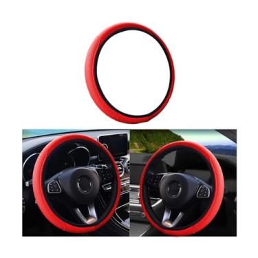 Imagem de Capa de volante de carro de couro, elástica, respirável antiderrapante, universal 38 cm, capa de volante para homens e mulheres (vermelha)