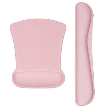 Imagem de Mouse pad com suporte de pulso e teclado para descanso de pulso, mouse pads ergonômicos para laptops computadores, base antiderrapante confortável mouse pad com espuma de memória elevada para fácil digitação e alívio da dor, Light Pink