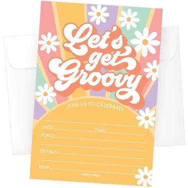 Imagem de Hadley Designs 15 convites de festa de aniversário retrô descolados para meninas - convites hippie temáticos dos anos 70 para crianças