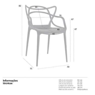 Imagem de Cadeira Design Allegra Polipropileno Injetado Alta Densidade Empilhável Sala Cozinha Jantar Bar Jardim Varanda Preto