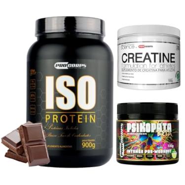 Imagem de Pro Corps, Whey Isolado 900g + Pré Treino Psikopata 100g + Creatina Pura 100g (900g, Chocolate)