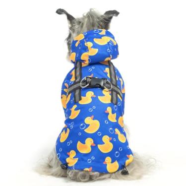 Imagem de PUPTECK Capa de Chuva para Cães Pequenos e Médios, Jaqueta Impermeável com Capuz e Arnês Embutidos, Colete Refletivo, Azul, M