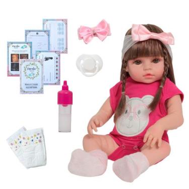 Imagem de Bebê Reborn Realista 100% Vinil Siliconado Menina C/ Macacão - Cegonha