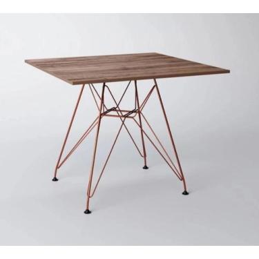 Imagem de Mesa Eiffel Quadrada 90cm Tampo De Madeira Amendôa Com Base De Ferro C