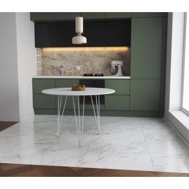 Imagem de Mesa de Jantar Redonda 90cm Branco Clips 3 Pés Ferro Branco - Imperio 