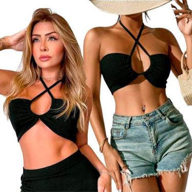 Imagem de Kit 2 Tops Faixa Cropped Feminino Amarração Casual Multiuso Festa - Hy