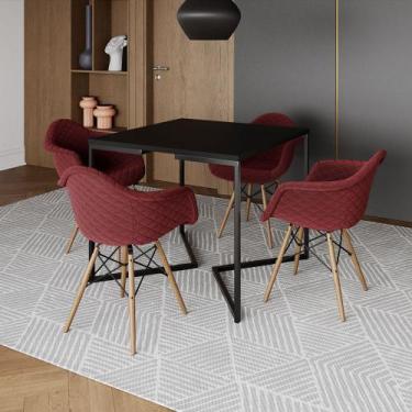Imagem de Jogo de Mesa Industrial Base Preta Tampo Quadrado 90cm Preto com 4 Pol