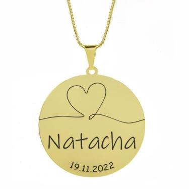Imagem de Gargantilha Pingente Redondo Personalizado Coração Nome Natacha Banhad