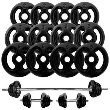 Imagem de Kit 40Kg Anilhas Emborrachadas Pretas com Barras de 40cm e 1,20m - SEP