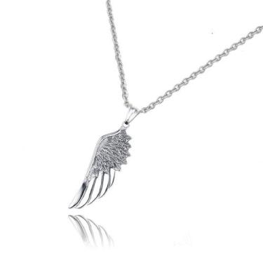 Imagem de colar corrente masculina feminino pingente asa de anjo cor prata prate