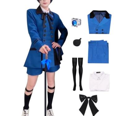 Imagem de Tokisaki Ciel Phantomhive Cosplay Outfit Costume Kuroshitsuji Cosplay Coat Blue Uniform Suit with Ring Eyemask Halloween(2XL,uniform-blue)