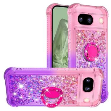 Imagem de Monwutong Capa de telefone de ajuste fino para Google Pixel 7A, brilhante efeito areia movediça TPU com suporte de anel de metal e proteção pesada nos quatro cantos para Google Pixel 7A, rosa roxo