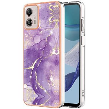 Imagem de Monwutong Capa de telefone de ajuste fino para Motorola G53, capa moderna com padrão de mármore IMD brilhante para meninas, lente de câmera e capa de proteção de tela para Moto G53, YBDD roxo