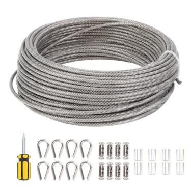 Imagem de Kit de Cabo de Fio Revestido Azul Com 66 Pés de Comprimento e 3 Mm de Diâmetro Kit de Cabo de Aço Inoxidável 304, Resistente a UV para Varais, Linhas de Suporte para Plantas