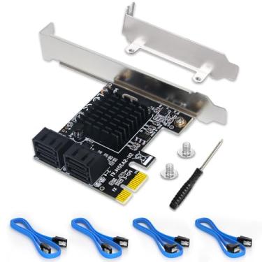 Imagem de Cartão SATA, placa de expansão de controlador SATA 3.0 de 4 portas com 4 cabos SATA, cartão PCIe SATA de 6 Gbps com suporte de perfil baixo, não Raid, inicialize como disco do sistema, suporta 4