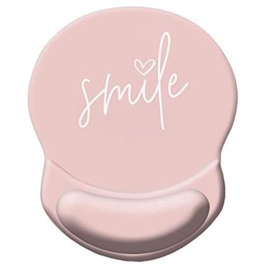 Imagem de HEVITDA Mouse pad ergonômico com suporte de pulso, almofada confortável para alívio da dor com base de poliuretano antiderrapante para jogos, casa, escritório e viagem, Smile Pretty Pink