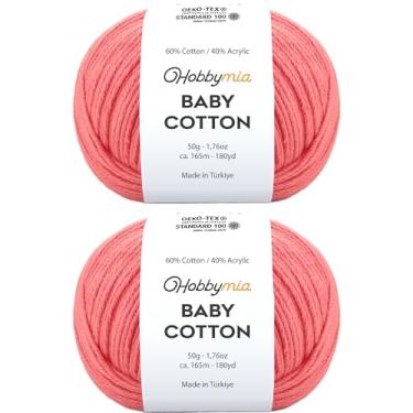 Imagem de HobbyMia Fio de algodão para bebês para crochê - 50 g / 180 m - (2) fio fino, peso esportivo - fio Amigurumi macio para linha de crochê - 60% algodão e 40% acrílico (rosa salmão claro, 2 bolas)