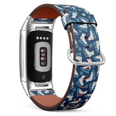 Imagem de Pulseira de relógio de couro de substituição para Fitbit Charge 5/Fitbit Charge 6 (Patins no Gelo) Pulseira para Smartwatch para mulheres e homens