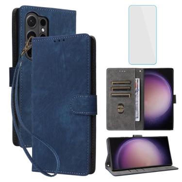 Imagem de IUQXU Capa carteira para celular Samsung Galaxy S24 Ultra com protetor de tela [bloqueio RFID] suporte de cartão de couro feminino masculino capa para celular para Samsung S 24 Ultra 24S Galaxy